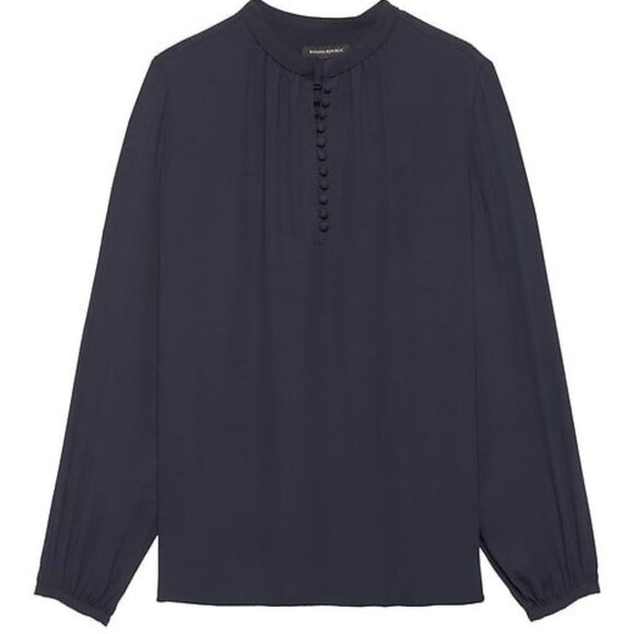 Navy Banana Republic Button-Front Bishop Sleeve Blouse - Picture 7 of 7